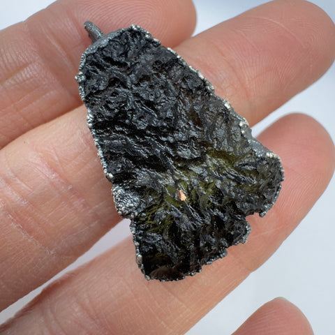 Silver Plated Electroformed Moldavite Pendant | 5.15g | Maly Chlum