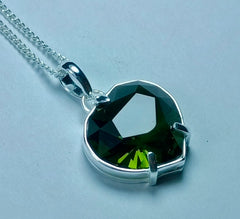 Faceted Moldavite Heart Necklace – Rhodium-Plated Sterling Silver