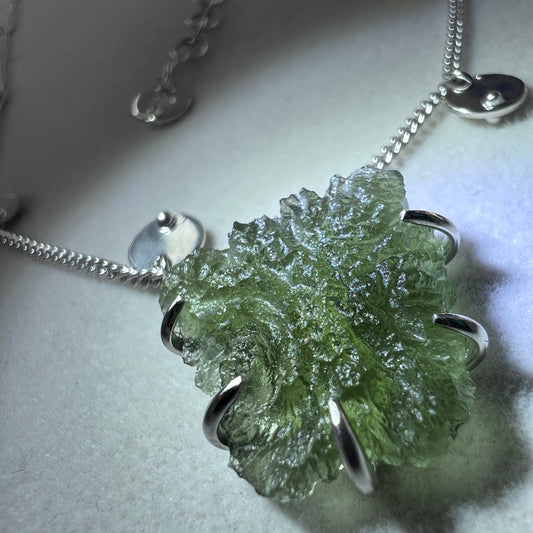 Delicate Sterling Silver Moldavite Necklace