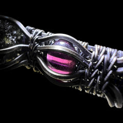 Moldavite/Silver Bracelet with Garnet Accents - (S/M Adjustable)