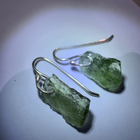 Sterling Silver Moldavite Earrings | 1.87g | Vrabce
