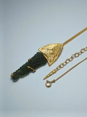 Leaf-Inspired Gold-Plated Moldavite Necklace (3.45g) — Chlum, Czech Republic
