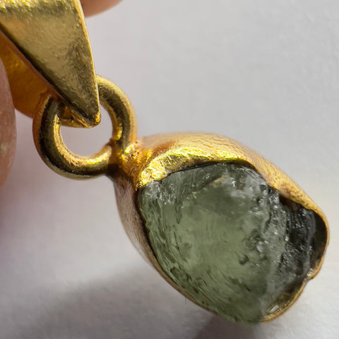 Gold Plated Moldavite Pendant | 1.41g | Chlum