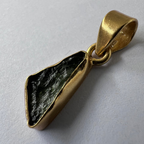 Gold Plated Moldavite Pendant | 1.43g | Chlum