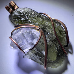 Moldavite & Herkimer Diamond Copper Pendant