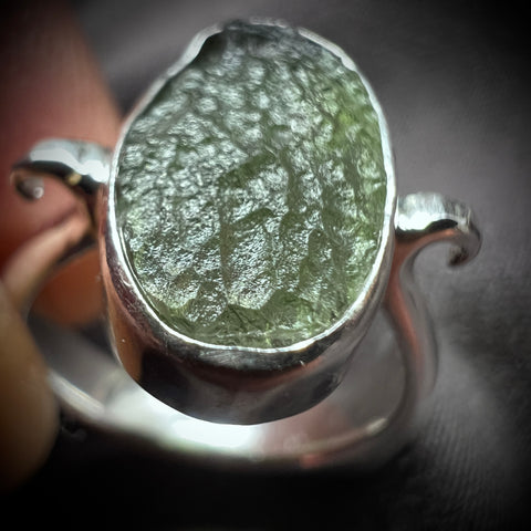 Sterling Silver Moldavite Ring - Size 6