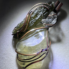 Moldavite, LDG & Herkimer Pendant - Copper Wrap