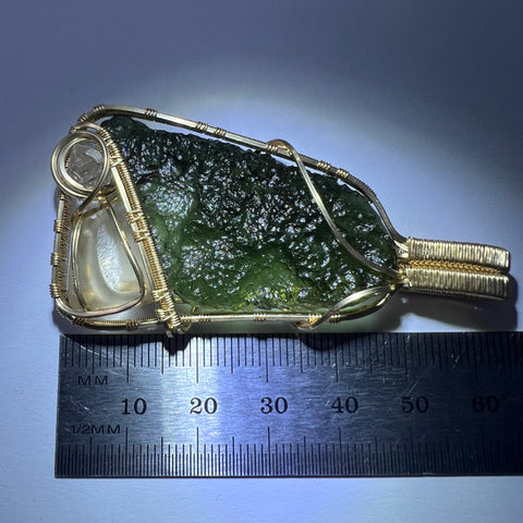 Gold Moldavite, LDG & Herkimer Pendant | 8.11g | Marouskovo Pole