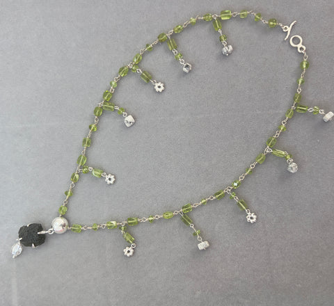 Beautiful Jasper & Peridot Beaded Moldavite Necklace
