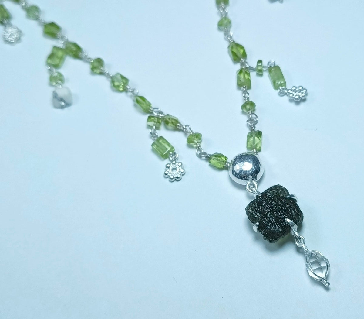 Beautiful Jasper & Peridot Beaded Moldavite Necklace