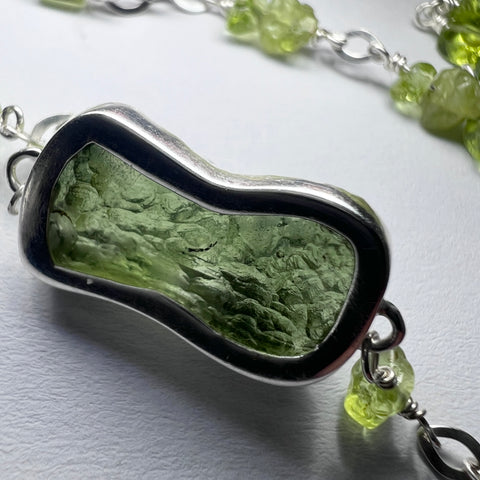 Silver Moldavite, Peridot, Prehnite, LDG & Necklace | 2.4g | Chlum