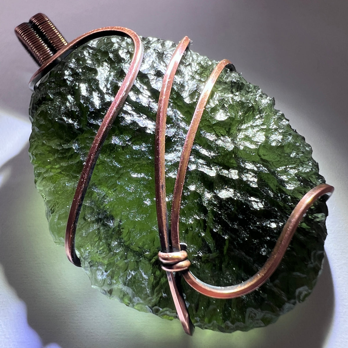 Moldavite Copper Wire Wrapped Pendant | 14.59g | Chlum