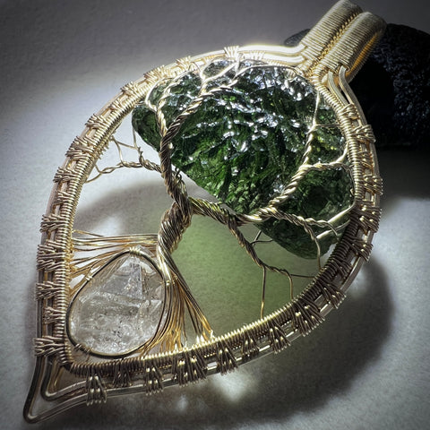 Gold Moldavite Tree of Life Pendant | 6.77g | Maly Chlum