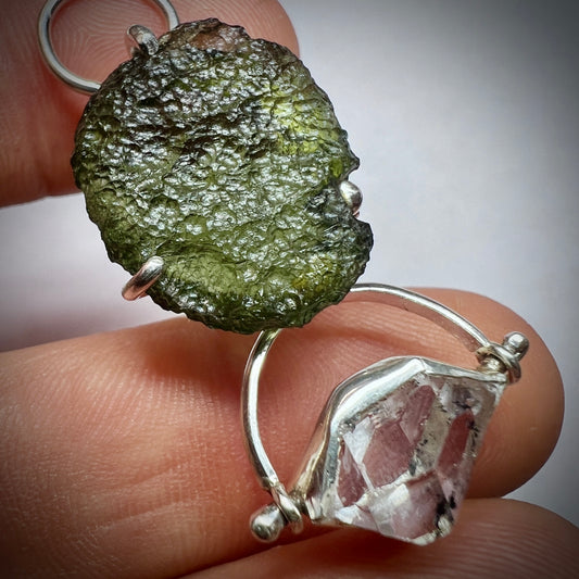 Moldavite & Spinning Herkimer Pendant I 3.53g I Chlum