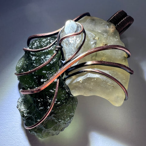 Moldavite, LDG & Herkimer Diamond Copper Pendant | 2.6g | Chlum