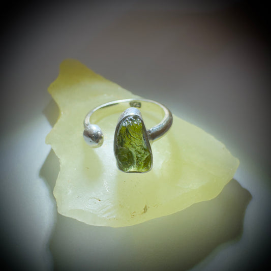 Open Sterling Silver Moldavite Ring – Size 5