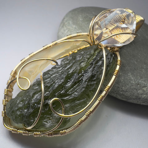 Gold Moldavite, LDG & Herkimer Pendant | 5.15g | Chlum