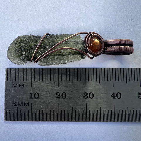 Copper Moldavite & Sunstone Pendant | 1.48g | Chlum