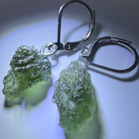 Soft Soldered Moldavite Earrings | 0.5g & 0.55g | Marouskovo Pole