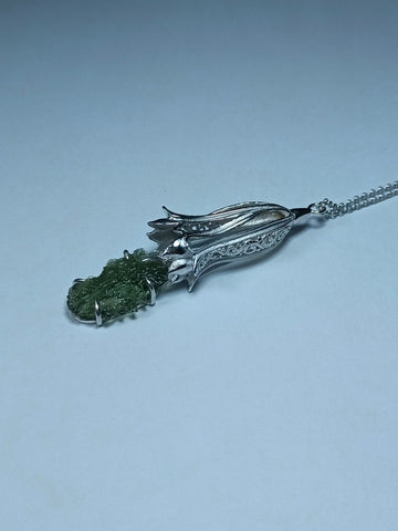 Beautiful Sterling Silver Moldavite Necklace