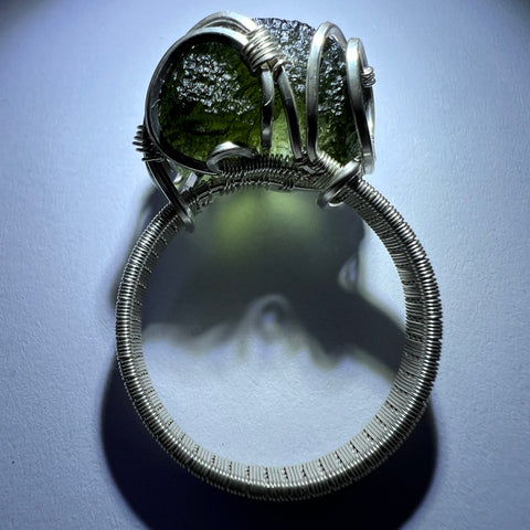 Sterling Silver Wire Wrapped Moldavite Ring | Size 9 (S) | Chlum