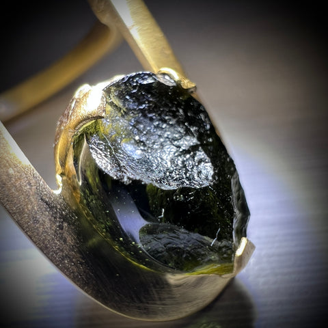 One-of-a-Kind Artisan Design Moldavite & Herkimer Gold Plated Ring - Size 7