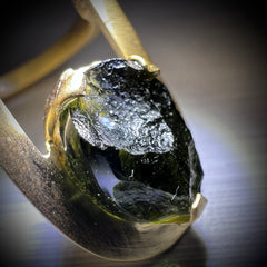 Moldavite & Herkimer Gold Ring – One-of-a-Kind Artisan Design (Size 7-O)