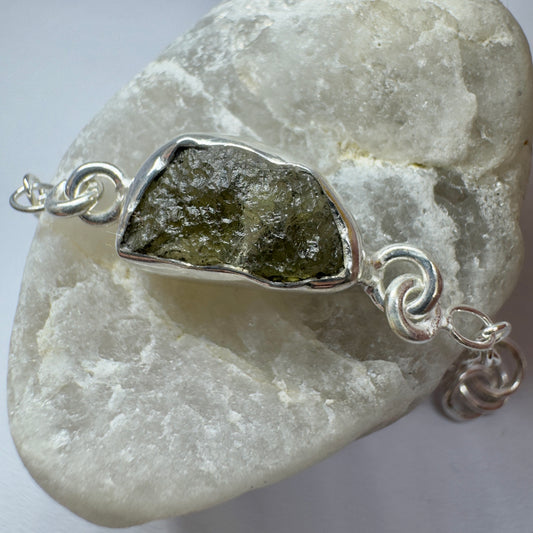 Sterling Silver Moldavite Bracelet | 3.09g | Chlum