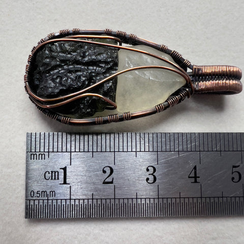 Moldavite & Libyan Desert Glass Pendant - Copper Wrap