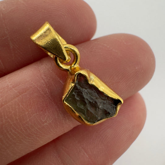 Gold Plated Moldavite Pendant | 1.54g | Chlum