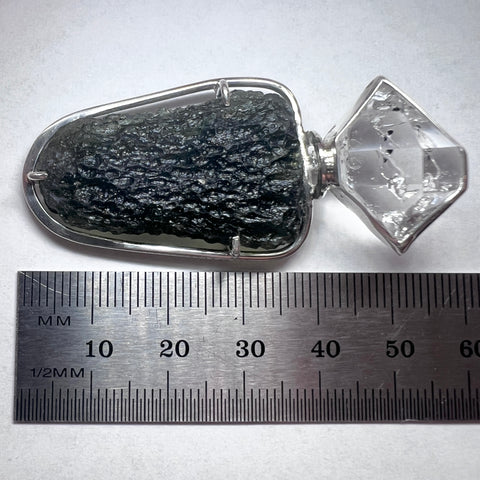 Moldavite & Herkimer Silver Pendant | 8g | Chlum