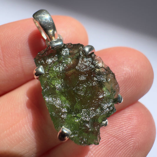 Sterling Silver Moldavite Pendant | 2.55g | Marouskovo Pole