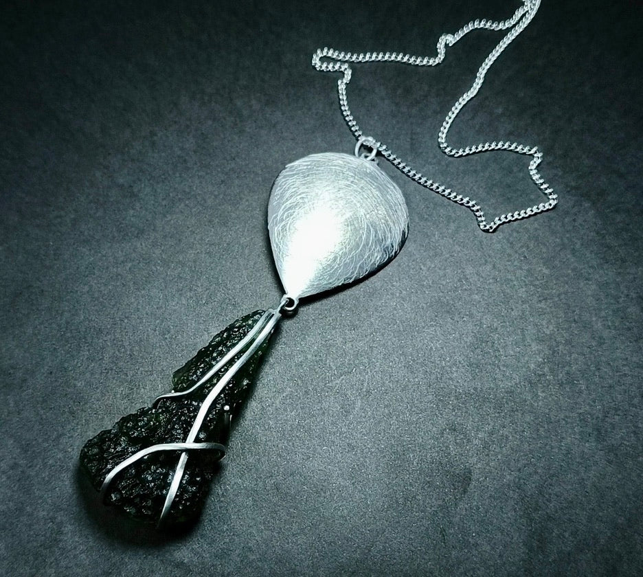 Sterling Silver Moldavite Statement Necklace