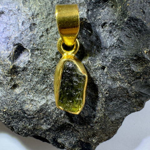 Gold Plated Moldavite Pendant | 1.37g | Chlum