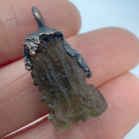 Copper Electroformed Moldavite Pendant | 1.21g | Marouskovo Pole