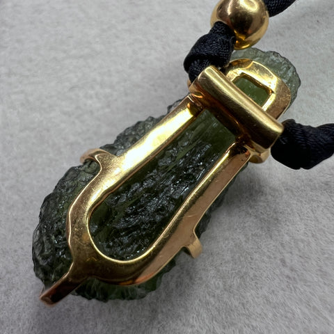 Gold Plated Moldavite Necklace with a Silk Cord
