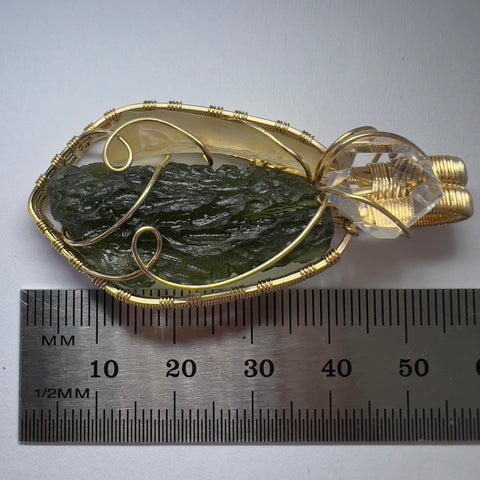 Gold Moldavite, LDG & Herkimer Pendant | 5.15g | Chlum