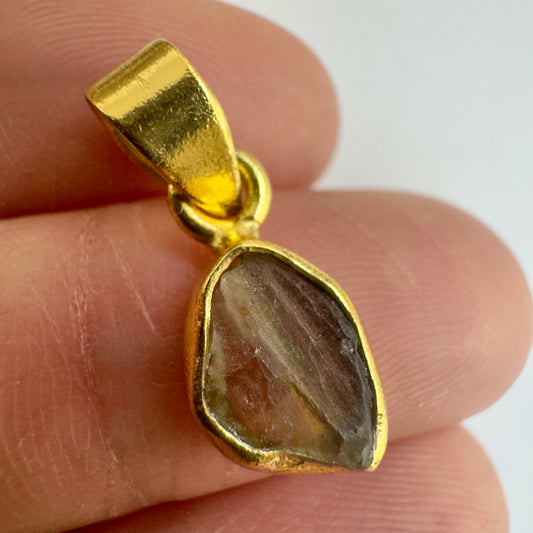 Gold Plated Moldavite Pendant | 1.25g | Chlum