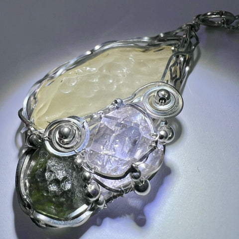 Moldavite, Herkimer & LDG Pendant | 1.48g | Vrabce