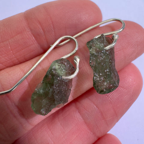 Sterling Silver Moldavite Earrings | 1.87g | Vrabce