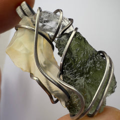 1.69g Moldavite, Herkimer Diamond & LDG Pendant wrapped in Sterling Silver Wire