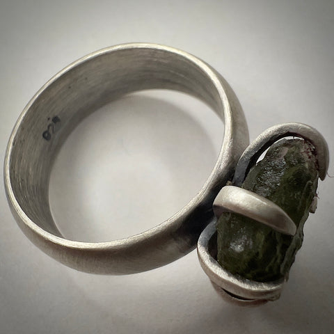 Oxidised Sterling Silver Moldavite Claw Ring | Size 7.5 (P) | Chlum