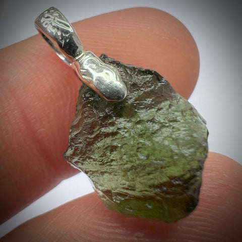 Sterling Silver Moldavite Pendant | 2.30g Total | Marouskovo Pole