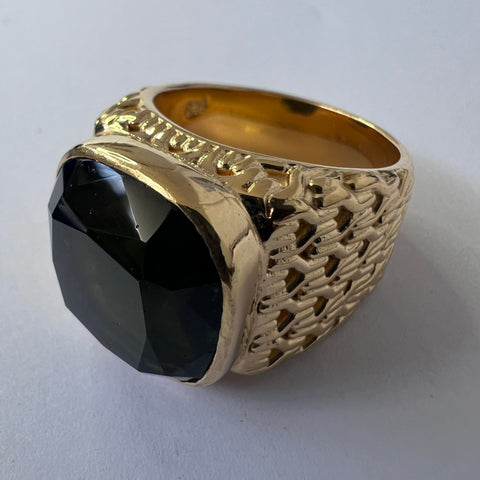 Gold Plated Sterling Silver Moldavite Ring | 2.9g | Size 9