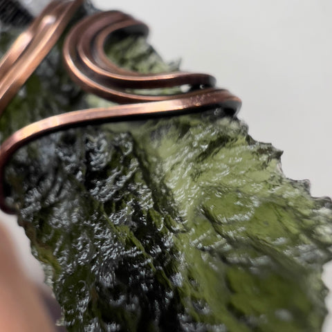 Moldavite & Herkimer Pendant - Copper Wrap