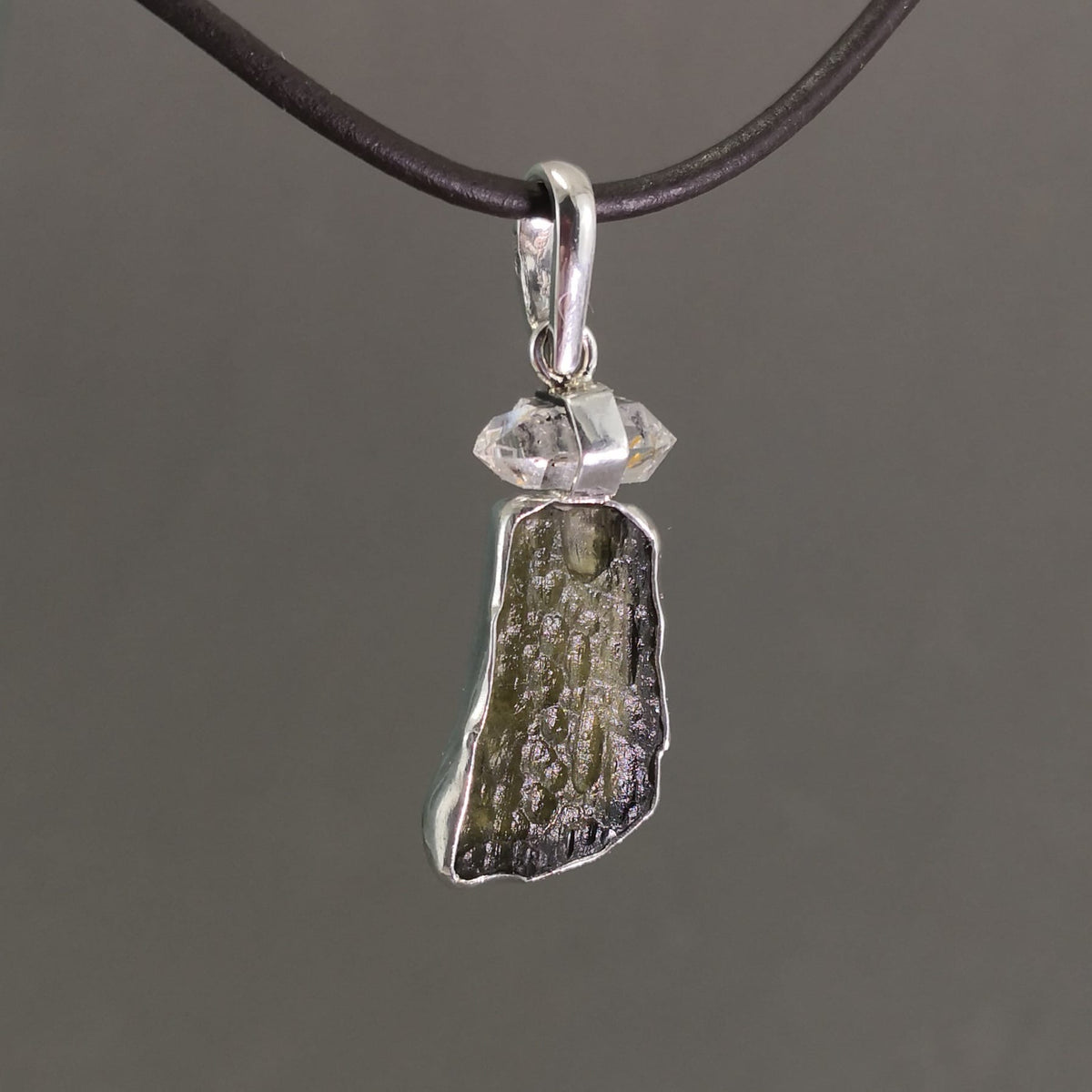 1.1g Moldavite/Silver pendant with Herkimer diamond