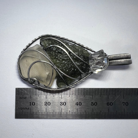 Silver Moldavite, LDG & Herkimer pendant | 4.66g | Chlum