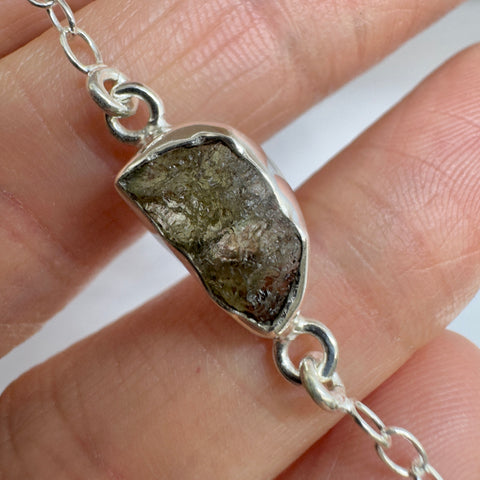 Sterling Silver Moldavite Bracelet | 3.09g | Chlum