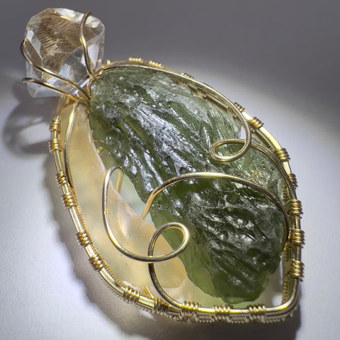 Gold Moldavite, LDG & Herkimer Pendant | 5.15g | Chlum