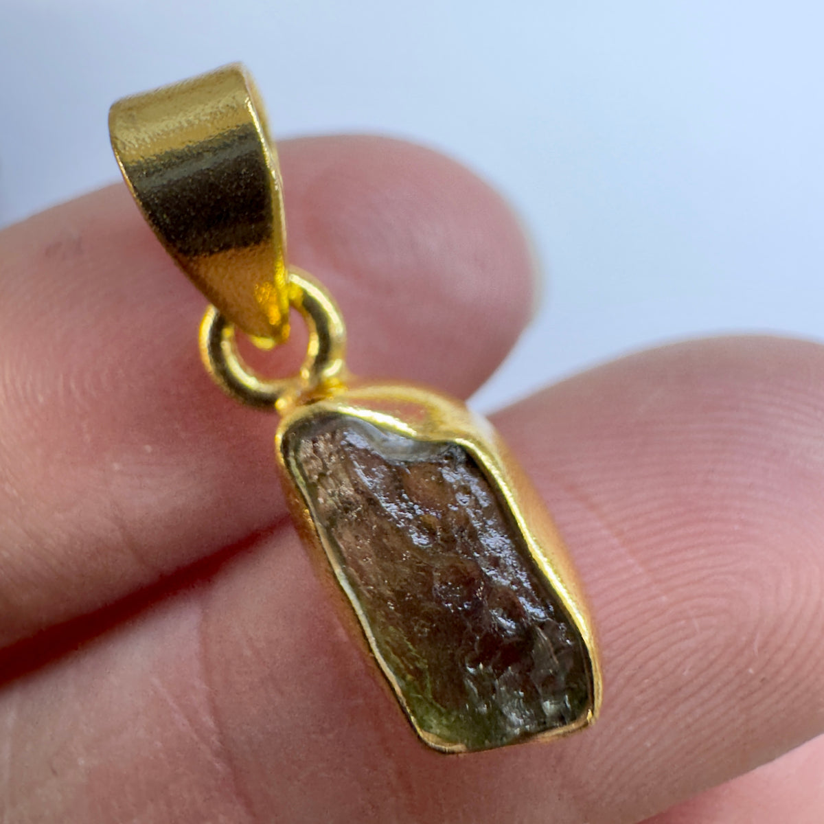 Gold Plated Moldavite Pendant | 1.37g | Chlum